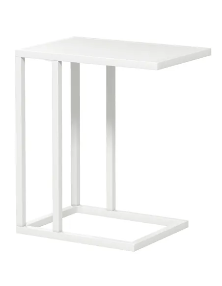 HOMCOM C Shape Bedside Table w/Metal Frame Wood-Effect Top Sofa Narrow Snack End Table for Living Room, White