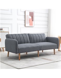 HOMCOM 3 Seater Sofa Bed, Convertible Linen Fabric Sofa Couch, Click Clack Sofabed with Adjustable Split Backrest for Living Roo 2