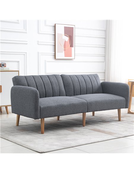 HOMCOM 3 Seater Sofa Bed, Convertible Linen Fabric Sofa Couch, Click Clack Sofabed with Adjustable Split Backrest for Living Roo