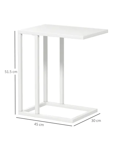 HOMCOM C Shape Bedside Table w/Metal Frame Wood-Effect Top Sofa Narrow Snack End Table for Living Room, White