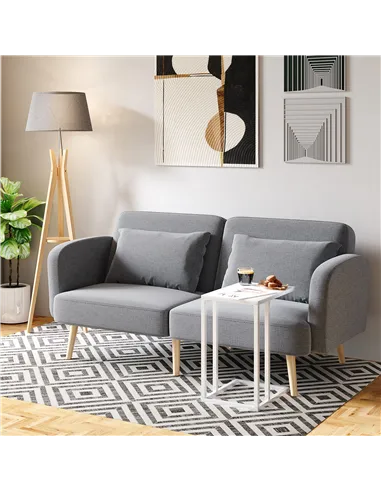 HOMCOM C Shape Bedside Table w/Metal Frame Wood-Effect Top Sofa Narrow Snack End Table for Living Room, White