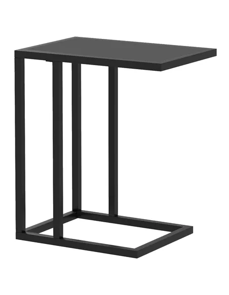 HOMCOM C Shape Bedside Table w/Metal Frame Wood-Effect Top Sofa Narrow Snack End Table for Living Room, Black