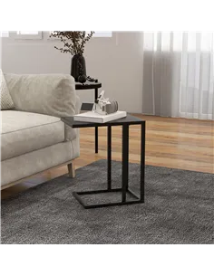 HOMCOM C Shape Bedside Table w/Metal Frame Wood-Effect Top Sofa Narrow Snack End Table for Living Room, Black 2