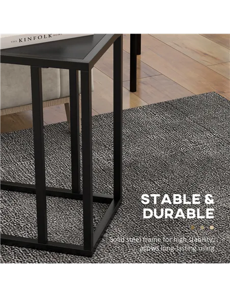 HOMCOM C Shape Bedside Table w/Metal Frame Wood-Effect Top Sofa Narrow Snack End Table for Living Room, Black