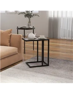 HOMCOM C Shape Bedside Table w/Metal Frame Marble-Effect Top Sofa Narrow Snack End Table for Living Room, Grey 2