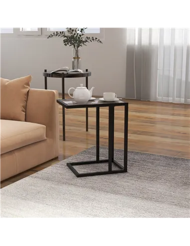 HOMCOM C Shape Bedside Table w/Metal Frame Marble-Effect Top Sofa Narrow Snack End Table for Living Room, Grey