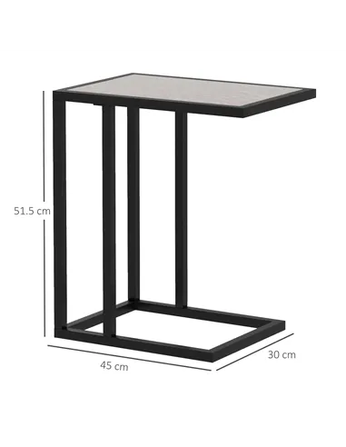 HOMCOM C Shape Bedside Table w/Metal Frame Marble-Effect Top Sofa Narrow Snack End Table for Living Room, Grey