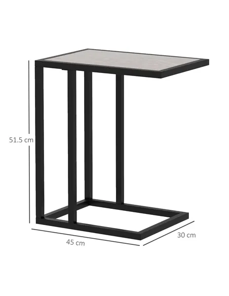 HOMCOM C Shape Bedside Table w/Metal Frame Marble-Effect Top Sofa Narrow Snack End Table for Living Room, Grey
