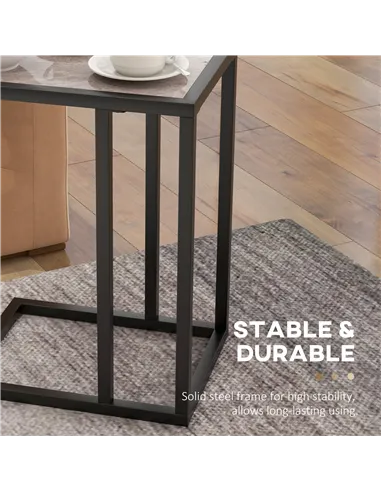 HOMCOM C Shape Bedside Table w/Metal Frame Marble-Effect Top Sofa Narrow Snack End Table for Living Room, Grey