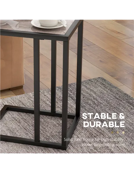 HOMCOM C Shape Bedside Table w/Metal Frame Marble-Effect Top Sofa Narrow Snack End Table for Living Room, Grey