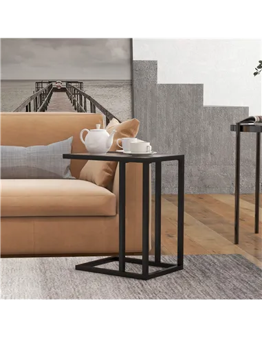 HOMCOM C Shape Bedside Table w/Metal Frame Marble-Effect Top Sofa Narrow Snack End Table for Living Room, Grey