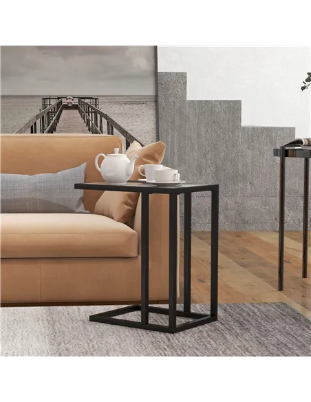 HOMCOM C Shape Bedside Table w/Metal Frame Marble-Effect Top Sofa Narrow Snack End Table for Living Room, Grey