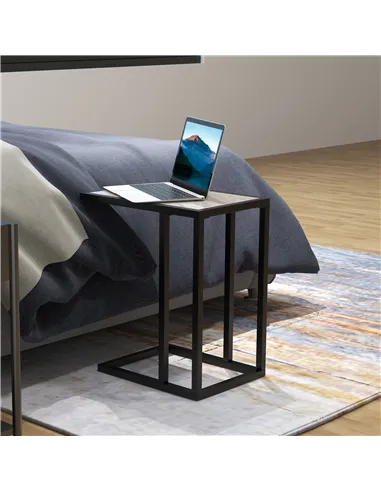 HOMCOM C Shape Bedside Table w/Metal Frame Marble-Effect Top Sofa Narrow Snack End Table for Living Room, Grey