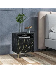 HOMCOM Elegant Bedside with Storage - Black/Gold Tone 2