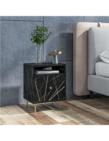 HOMCOM Elegant Bedside with Storage - Black/Gold Tone