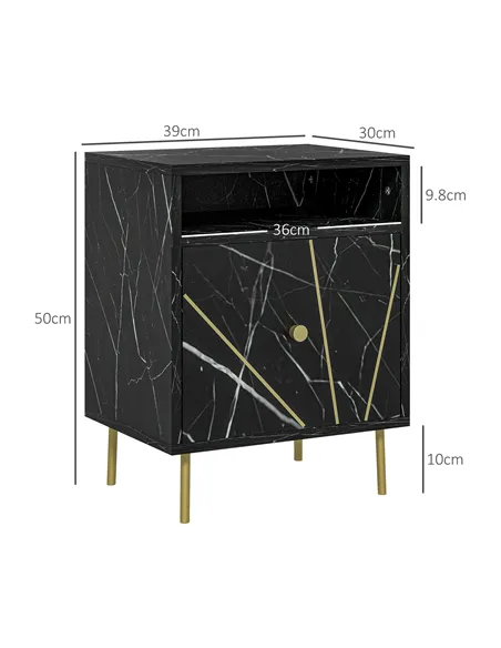 HOMCOM Elegant Bedside with Storage - Black/Gold Tone