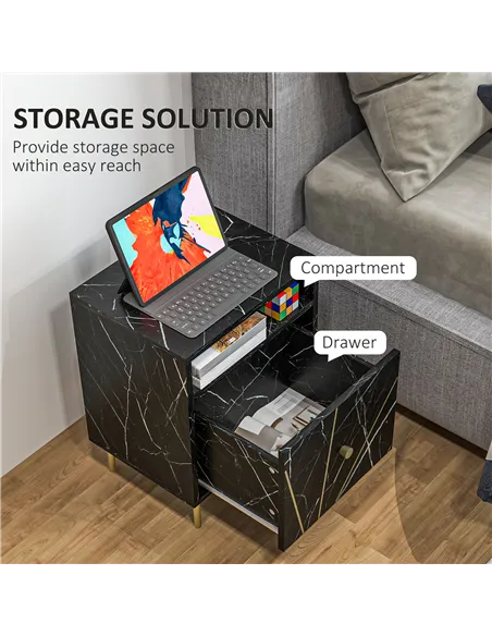 HOMCOM Elegant Bedside with Storage - Black/Gold Tone