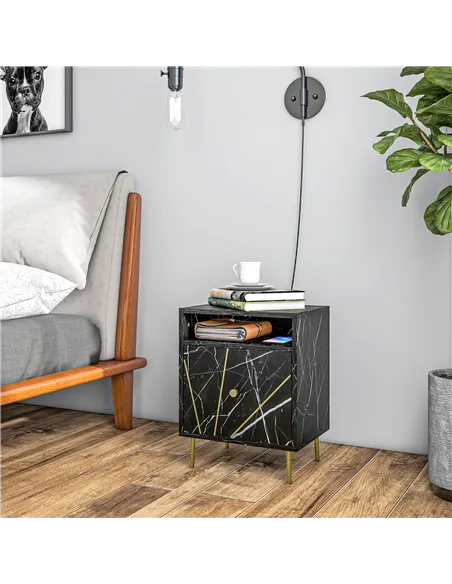 HOMCOM Elegant Bedside with Storage - Black/Gold Tone