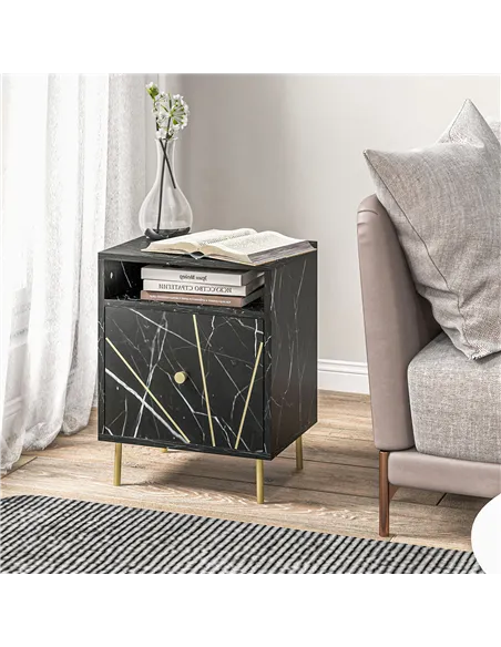 HOMCOM Elegant Bedside with Storage - Black/Gold Tone