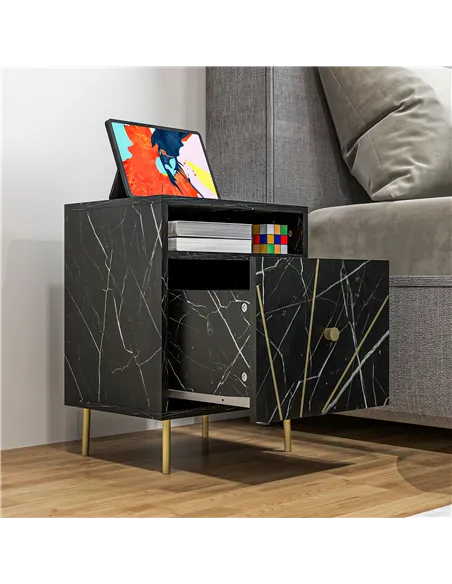 HOMCOM Elegant Bedside with Storage - Black/Gold Tone