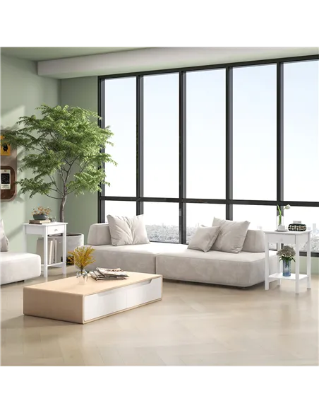 HOMCOM White Bedside Table, Wooden Side Table, Nightstand, Bedside Cabinet with Drawer and Storage Shelf for Bedroom and Living 