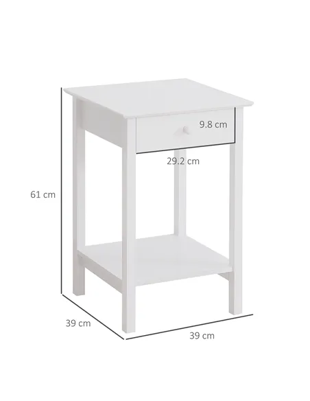 HOMCOM White Bedside Table, Wooden Side Table, Nightstand, Bedside Cabinet with Drawer and Storage Shelf for Bedroom and Living 