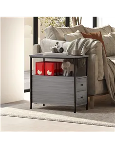 HOMCOM Side Table, Narrow Bedside Table with 2 Drawers and Storage Shelf, Industrial End Table with Metal Frame for Small Spaces 2