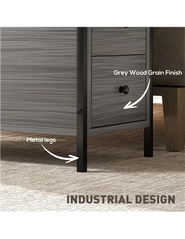 HOMCOM Side Table, Narrow Bedside Table with 2 Drawers and Storage Shelf, Industrial End Table with Metal Frame for Small Spaces