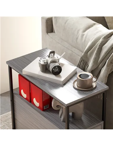 HOMCOM Side Table, Narrow Bedside Table with 2 Drawers and Storage Shelf, Industrial End Table with Metal Frame for Small Spaces