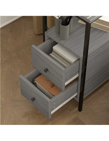 HOMCOM Side Table, Narrow Bedside Table with 2 Drawers and Storage Shelf, Industrial End Table with Metal Frame for Small Spaces