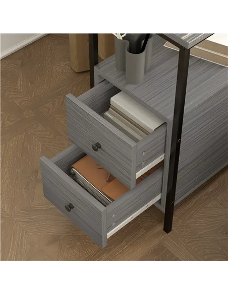 HOMCOM Side Table, Narrow Bedside Table with 2 Drawers and Storage Shelf, Industrial End Table with Metal Frame for Small Spaces