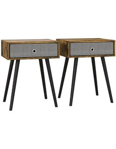 HOMCOM Bedside Table Set of 2, Industrial Nightstand, Tall End Table with Removable Fabric Drawer, Retro Chic Side Table Accent 