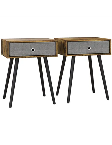 HOMCOM Bedside Table Set of 2, Industrial Nightstand, Tall End Table with Removable Fabric Drawer, Retro Chic Side Table Accent 