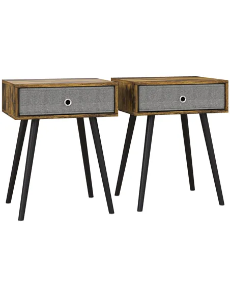 HOMCOM Bedside Table Set of 2, Industrial Nightstand, Tall End Table with Removable Fabric Drawer, Retro Chic Side Table Accent 