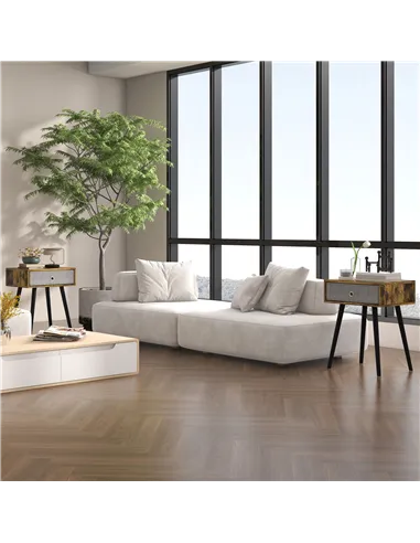 HOMCOM Bedside Table Set of 2, Industrial Nightstand, Tall End Table with Removable Fabric Drawer, Retro Chic Side Table Accent 