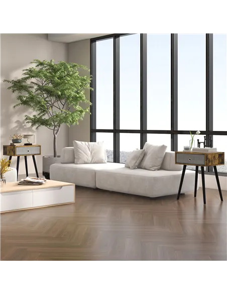 HOMCOM Bedside Table Set of 2, Industrial Nightstand, Tall End Table with Removable Fabric Drawer, Retro Chic Side Table Accent 