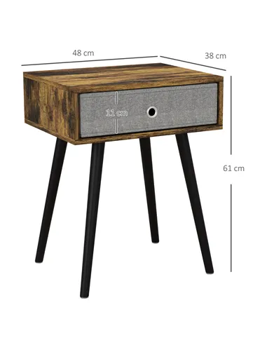 HOMCOM Bedside Table Set of 2, Industrial Nightstand, Tall End Table with Removable Fabric Drawer, Retro Chic Side Table Accent 