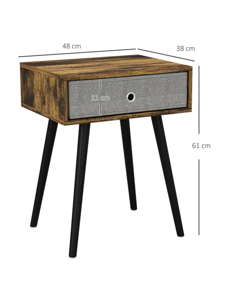 HOMCOM Bedside Table Set of 2, Industrial Nightstand, Tall End Table with Removable Fabric Drawer, Retro Chic Side Table Accent 