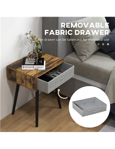 HOMCOM Bedside Table Set of 2, Industrial Nightstand, Tall End Table with Removable Fabric Drawer, Retro Chic Side Table Accent 