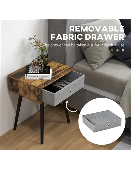 HOMCOM Bedside Table Set of 2, Industrial Nightstand, Tall End Table with Removable Fabric Drawer, Retro Chic Side Table Accent 