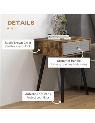 HOMCOM Bedside Table Set of 2, Industrial Nightstand, Tall End Table with Removable Fabric Drawer, Retro Chic Side Table Accent 