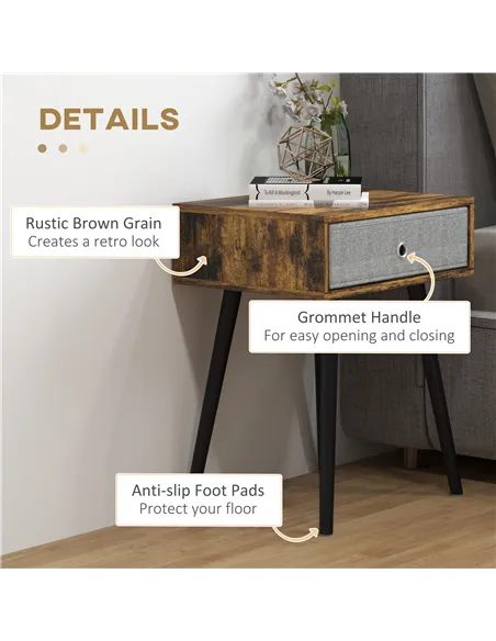 HOMCOM Bedside Table Set of 2, Industrial Nightstand, Tall End Table with Removable Fabric Drawer, Retro Chic Side Table Accent 