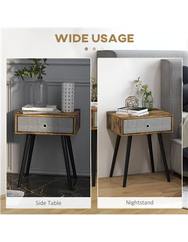 HOMCOM Bedside Table Set of 2, Industrial Nightstand, Tall End Table with Removable Fabric Drawer, Retro Chic Side Table Accent 