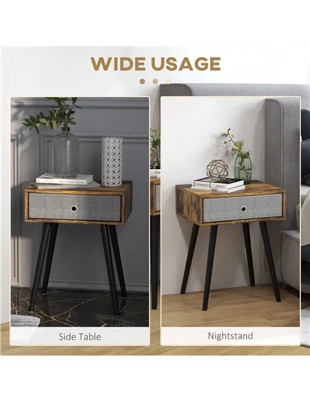 HOMCOM Bedside Table Set of 2, Industrial Nightstand, Tall End Table with Removable Fabric Drawer, Retro Chic Side Table Accent 
