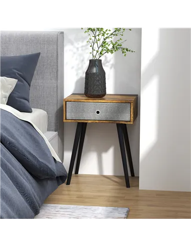 HOMCOM Bedside Table Set of 2, Industrial Nightstand, Tall End Table with Removable Fabric Drawer, Retro Chic Side Table Accent 