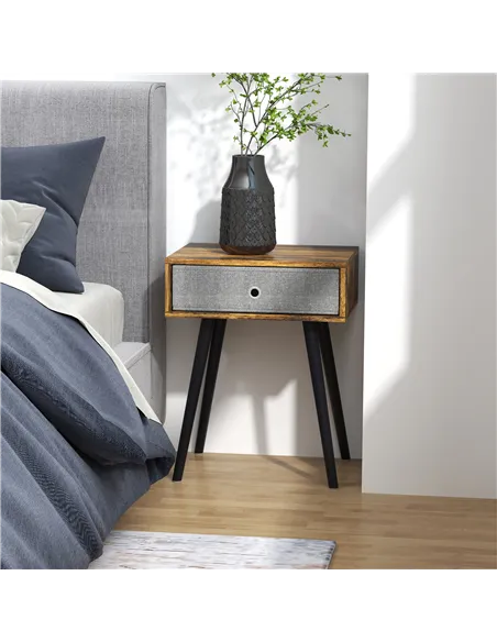 HOMCOM Bedside Table Set of 2, Industrial Nightstand, Tall End Table with Removable Fabric Drawer, Retro Chic Side Table Accent 