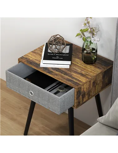 HOMCOM Bedside Table Set of 2, Industrial Nightstand, Tall End Table with Removable Fabric Drawer, Retro Chic Side Table Accent 