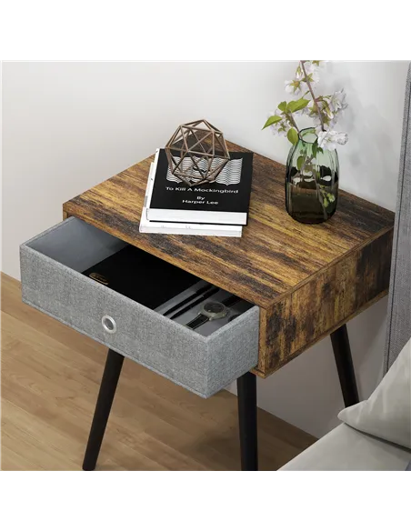 HOMCOM Bedside Table Set of 2, Industrial Nightstand, Tall End Table with Removable Fabric Drawer, Retro Chic Side Table Accent 