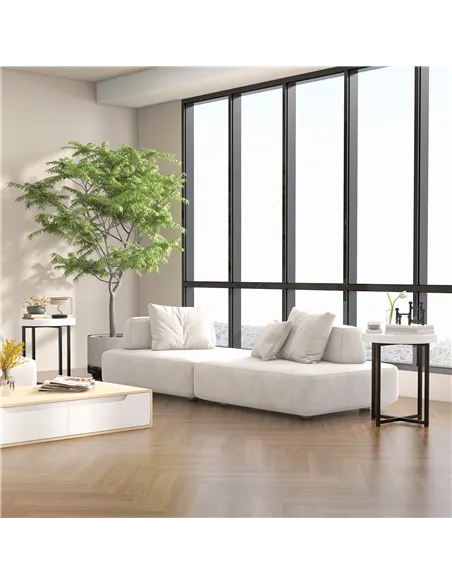 HOMCOM Set of 2 Round Side Table with Metal Legs, Modern End Table Bedside Table for Living Room, Bedroom, White