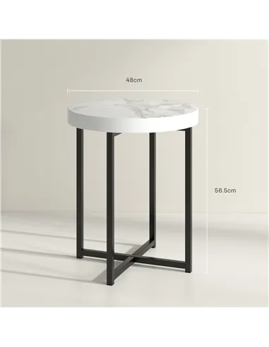 HOMCOM Set of 2 Round Side Table with Metal Legs, Modern End Table Bedside Table for Living Room, Bedroom, White